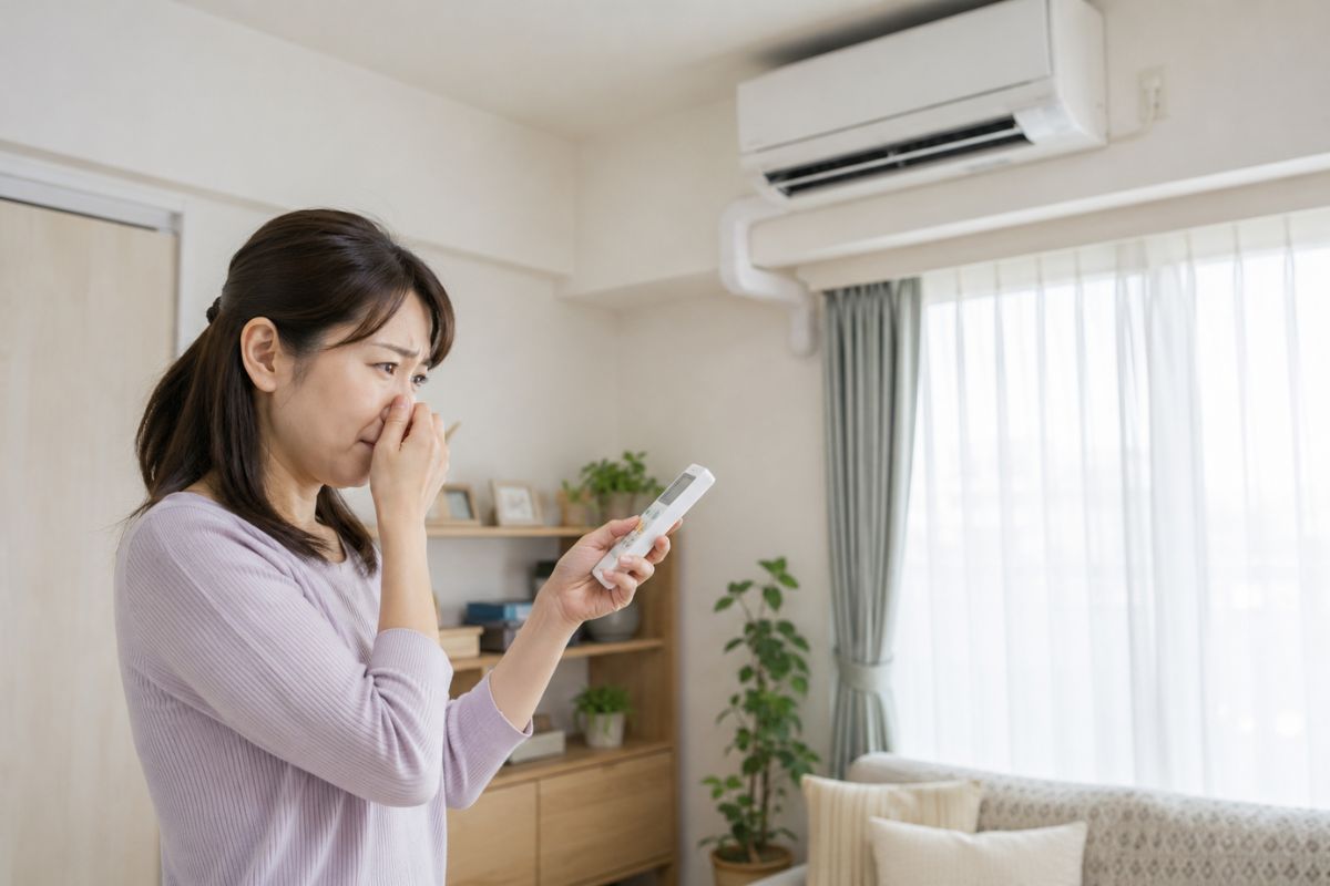 久しぶりにエアコンをつけた時ににおいが気になる室内のイメージ
