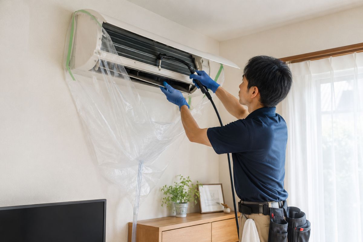 プロがエアコンクリーニング作業をしているイメージ