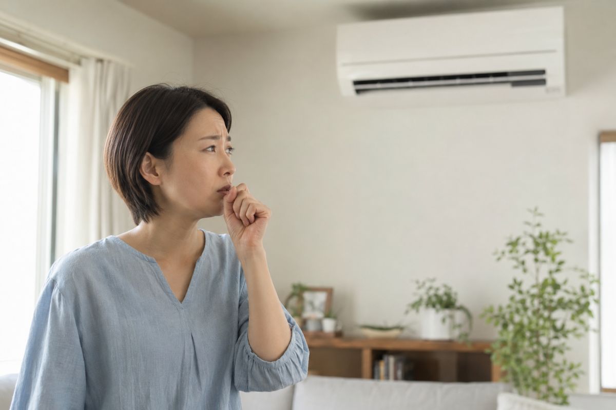 エアコン使用時に咳や喉の違和感が気になる室内のイメージ