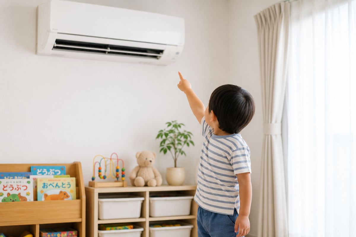 子どもが過ごす部屋のエアコンを早めに確認するイメージ
